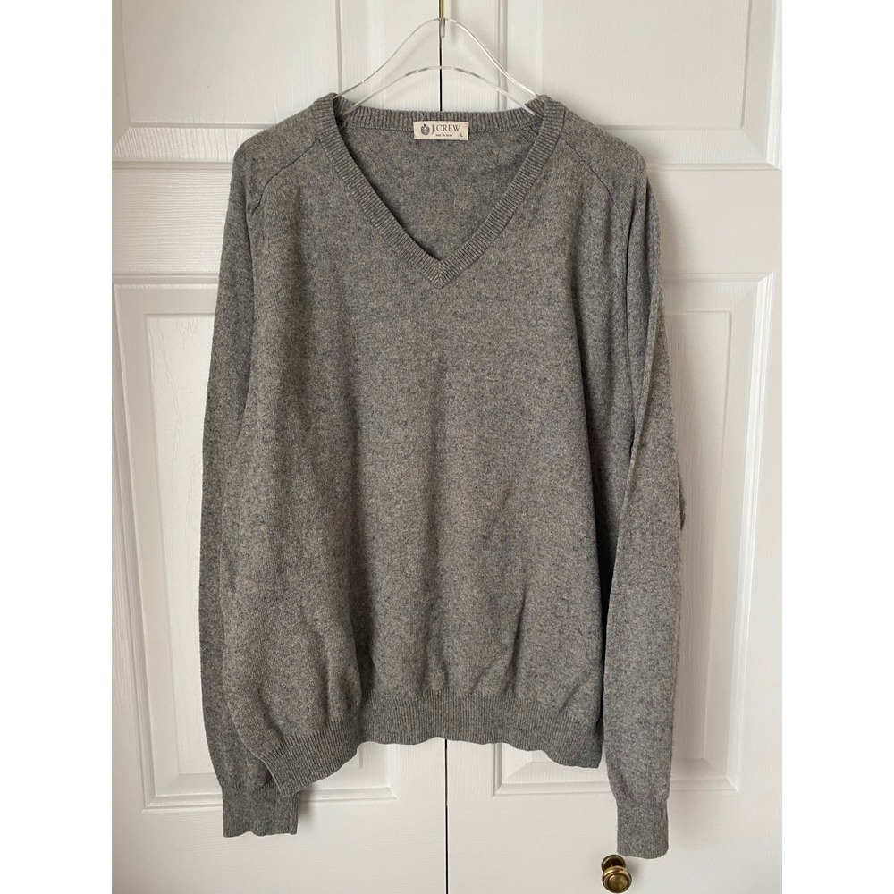 J Crew Men's‎ Grey V Neck Long Sleeve Sweater Size L Cotton Cashmere Blend